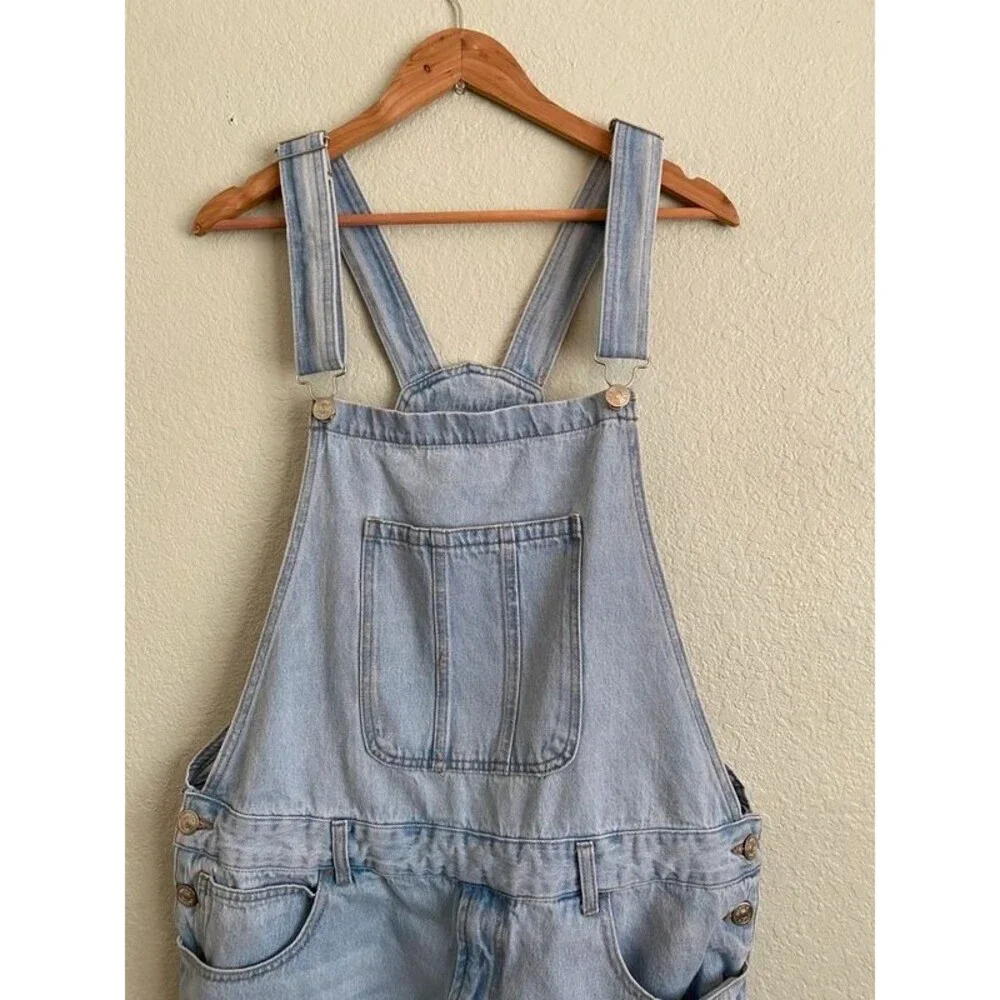 Forever 21 Light Wash Denim Shortalls Overalls Men XL 100% Cotton 90s Y2K Skater